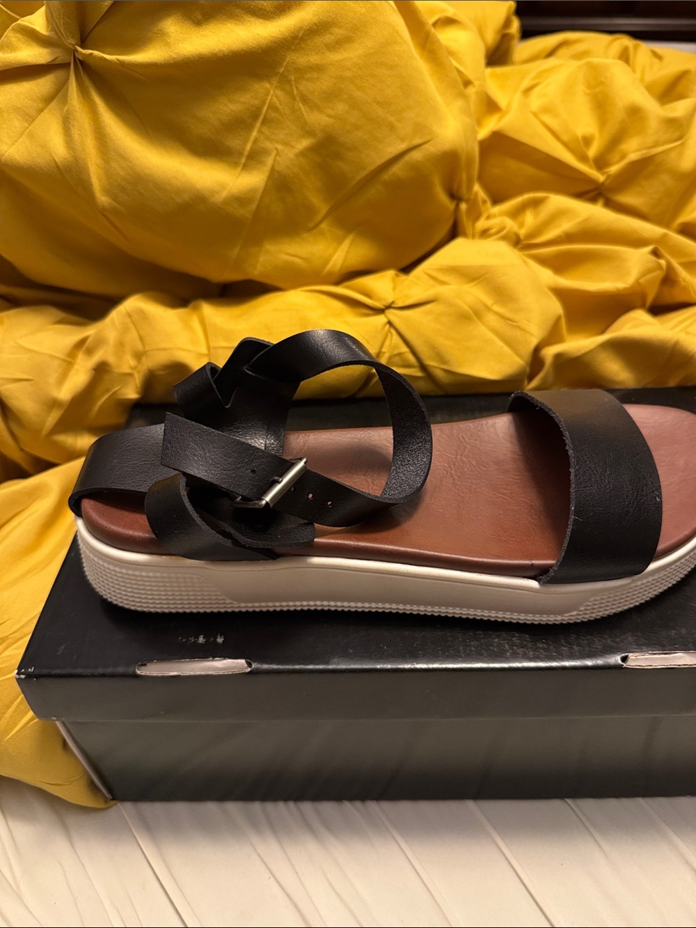 Black Platform Ankle-Strap Sandal with White Sole